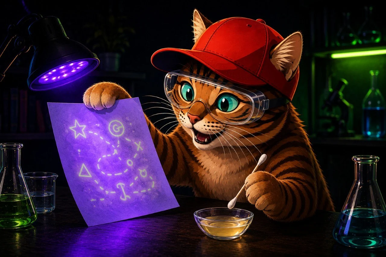 Corni macht unter violettem Licht eine geheime Zeichnung sichtbar