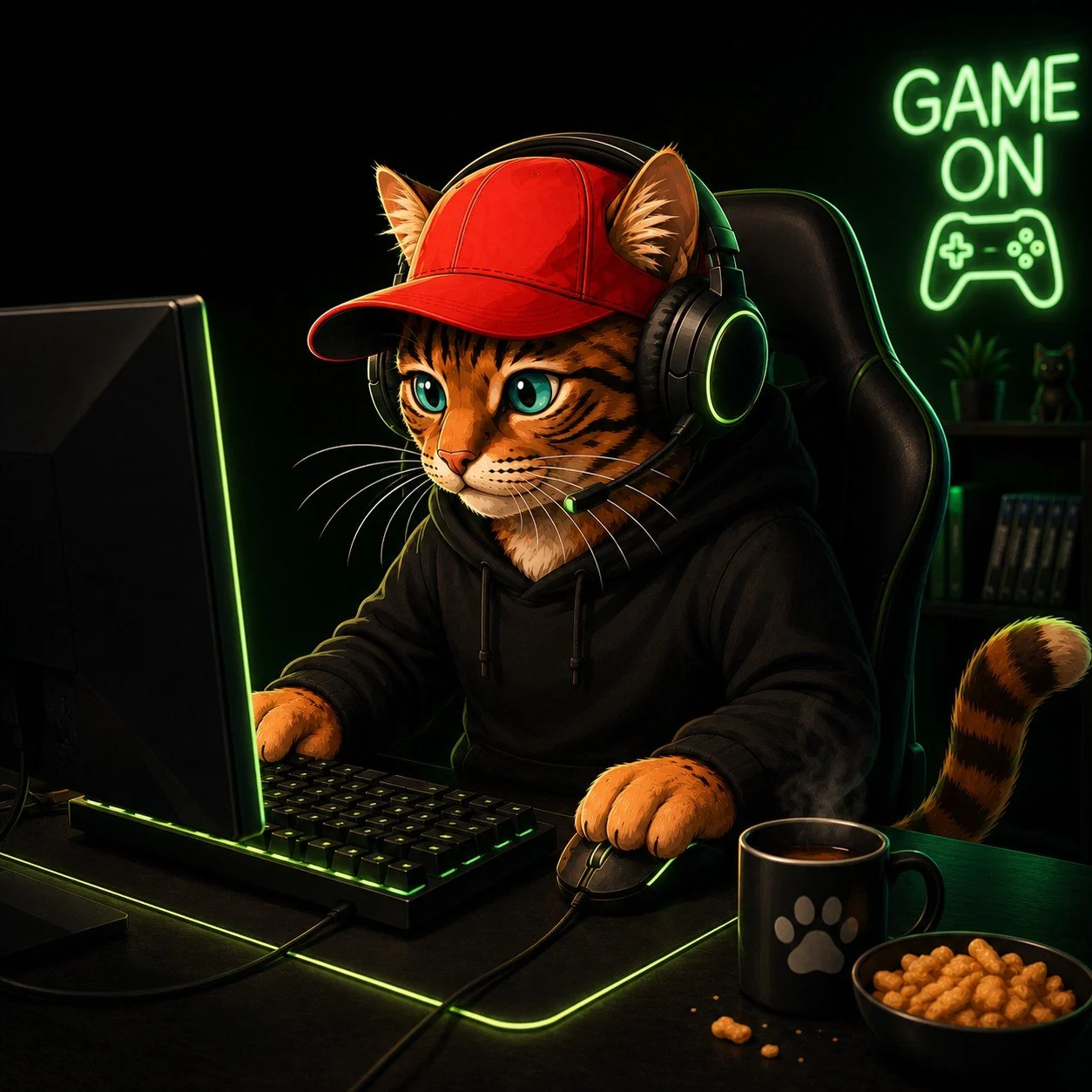 Corni spielt konzentriert am Computer